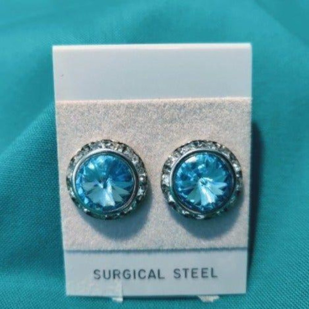 Aquamarine and Clear on Silver Earrings